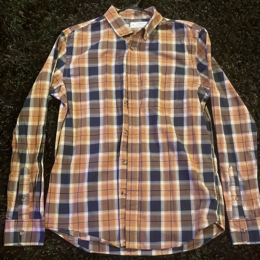 Old navy men’s medium orange and dark blue button up